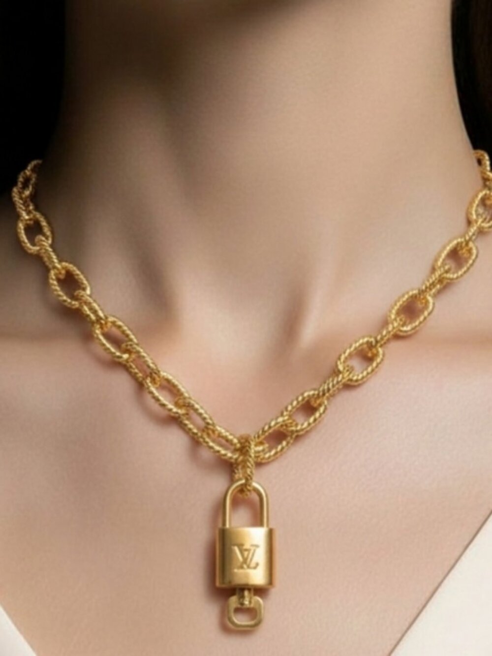 Authentic Louis Vuitton Lock & Key with Fashion Gold Plated Chain Necklace